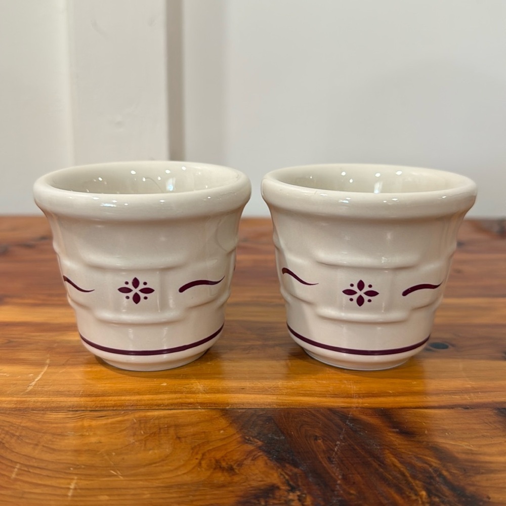 Longaberger Pottery Woven Traditions Ivory Red Votive Holder Pair